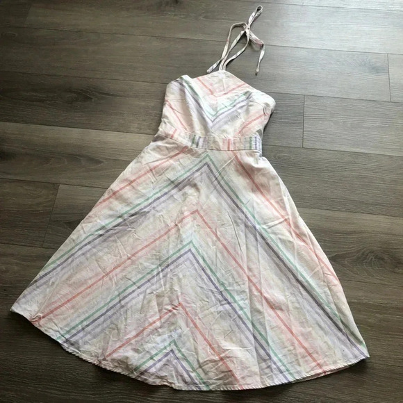 New York And Company Pastel Rainbow Stripe Halter Dress Size Small - Picture 3 of 14